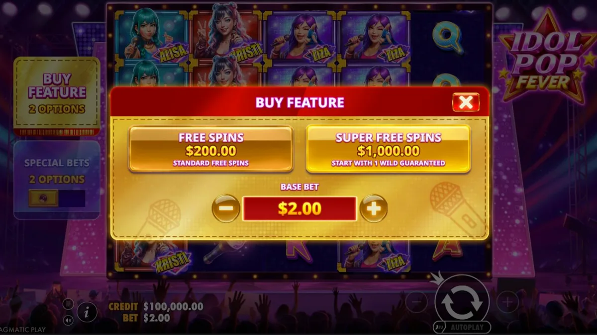 Interface vibrante do caça-níqueis Idol Pop Fever com elementos neon e personagens estilo anime.
